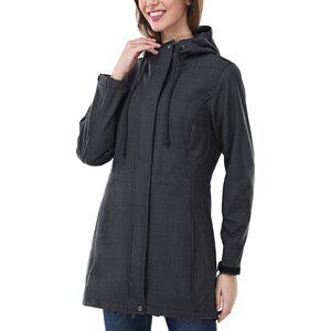 Women's Dark Grey-check Lightweight Waterproof Hooded Rain Jacket,long Coat
